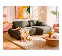 Pivoine - Canapé d'angle ouvert droit 4 places convertible avec coffre en tissu texturé - Vert Kaki