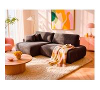 Pivoine - Canapé d'angle ouvert gauche 4 places convertible avec coffre en tissu texturé - Marron