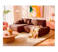Pivoine - Canapé d'angle ouvert gauche 4 places convertible avec coffre en tissu texturé - Terracotta