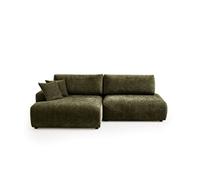 Pivoine - Canapé d'angle ouvert gauche 4 places convertible avec coffre en tissu texturé - Vert Kaki