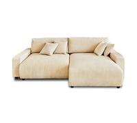 Lisa Design - Canapé d'angle Convertible avec Coffre Réversible Pivoine en Velours Côtelé - Canapé Lit - Sofa Beige 4 Places - Angle Droit - ou Gauche - Salon
