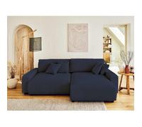 Lisa Design - Canapé d'angle Convertible avec Coffre Réversible Pivoine en Velours Côtelé - Canapé Lit - Sofa Bleu Nuit 4 Places - Angle Droit - ou Gauche - Salon