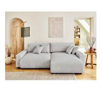 Lisa Design - Canapé d'angle Convertible avec Coffre Réversible Pivoine en Velours Côtelé - Canapé Lit - Sofa Gris Clair 4 Places - Angle Droit - ou Gauche - Salon