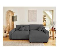 Lisa Design - Canapé d'angle Convertible avec Coffre Réversible Pivoine en Velours Côtelé - Canapé Lit - Sofa Gris Foncé 4 Places - Angle Droit - ou Gauche - Salon