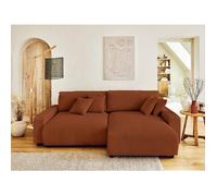 Lisa Design - Canapé d'angle Convertible avec Coffre Réversible Pivoine en Velours Côtelé - Canapé Lit - Sofa Terracotta 4 Places - Angle Droit - ou Gauche - Salon