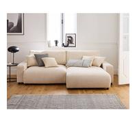 Lisa Design - Canapé d'angle Convertible avec Coffre Réversible Pivoine en Velours - Canapé Lit - Sofa Beige 4 Places - Angle Droit - ou Gauche - Salon