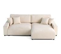 Lisa Design – Canapé d'angle convertible Pivoine 4 places avec coffre velours texturé Beige