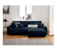 Pivoine - canapé d'angle réversible - 4 places - convertible avec coffre - en velours texturé - Bleu