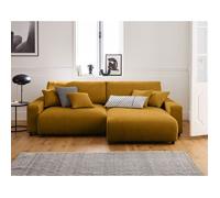 Pivoine - canapé d'angle réversible - 4 places - convertible avec coffre - en velours texturé - Jaune