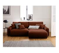 Pivoine - canapé d'angle réversible - 4 places - convertible avec coffre - en velours texturé - Terracotta