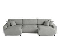 Pivoine - canapé panoramique en U - 7 places - convertible avec coffre - en velours texturé - Gris