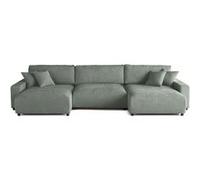 Pivoine - canapé panoramique en U - 7 places - convertible avec coffre - en velours texturé - Vert