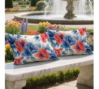 Pivoine Coussin Exterieur Impermeable Housse de Coussin 40x80cm Rectangulaire Decoratif Taie Oreiller Lot de 2 Papillon Impression Double Face Velour Pillow Case Housse Canapé pour Patio Jardin LY-493