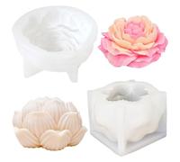 Pivoine Et Lotus Moule Silicone, 2pcs Moule Bougie, 3d Moule Qualité Alimentaire, Moules De Cuisson Réutilisables, Gâteau Moule En Silicone, Pour Aromathérapie Savon Bougie Pâtisserie Faire, Blanche