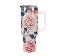 Pivoine fleur, LeS roSeS, atmoSphérique Mug ThermoS ISotherme - Pour Café Et Thé Avec Couvercle Étanche - ConServe La Température DeS BoiSSonS, Idéal Pour Voyage 40oz