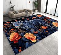 Pivoine Léopard Tapis 50 x 80 cm Fleurs Animaux Antidérapant Lavable Tapis de Sol Doux Facile d’Entretien Petit Rug de Chevet pour Chambre Entrée Q-273