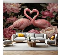 Pivoine Papier Peint Intissé 200x140 cm Flamant rose aquarelle Papier Peint Panoramique Mural Affiche Géante Décoration Murale Photo Salon Chambre D'enfant Décor Fond TV