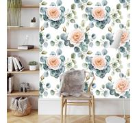 Pivoine Rose Fleurs Papier Peint Autocollant 0.45X5 M Style Aquarelle Meuble Film Décoratif Imperméable Mat Stickers Collant Rouleau Facile à Nettoyer pour Surface Mural Porte Armoire Cuisine
