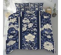 Pivoine Style Chinois Parure de Lit 200x200 Microfibre, Blanc Bleu Marine Floral Vintage Housse de Couette 2 Personnes, Literie Linge de Lit avec Fermeture Éclair et 2 Taies D'oreiller 65x65