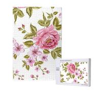 Pivoines Rose Paille,Puzzle Familial en Bois de 1 000 pièces pour Adultes et Adolescents
