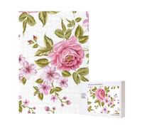 Pivoines Rose Paille,Puzzle Familial en Bois de 300 pièces pour Adultes et Adolescents