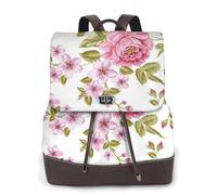 Pivoines rose paille,Sac à dos imperméable pour femme, sac à dos de voyage léger en cuir PU tendance