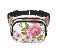 Pivoines Rose Paille,Sac Banane carré Double Couche, Sac de Poitrine