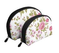 Pivoines Rose Paille, Trousse de Maquillage Coquille Femme Petit Porte-Monnaie Trousse de Toilette Trousse à cosmétiques 2 pièces