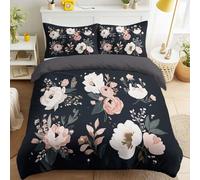 Pivoines Roses Fleurs Parure de Lit Fermeture Éclair Minimaliste Dessin au trait Moderne Élégant Romantique Artistique Housse de Couette Noir Facile à Repasser 135x200 Parure de Lit pour Femmes