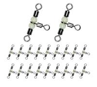 Pivotant de canon à trois voies, pivot de pêche à 3 voies, 20 x tourbillons avec perles | Connecteur robuste en forme de T pour déclencheurs de poisson-chat, accessoires de pêche
