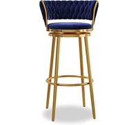 pivotants Ensemble de 1/2/3/4 Blue Velvet Breakfast Breaking Chairs with Cackrests and Metal Legs, Counter High Tabourets Home Kitchen Bar Decor Ambition (1PCS 75CM)