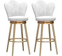 pivotants, Ensemble tabourets Petit-déjeuner rembourrés Velours avec des Jambes en métal doré Un Repose-Pieds, Hautes chaises de Bar pour la Cuisine, l'île, Le pub (Blanc, 65 cm)