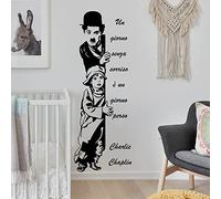 PiWine Chaplin Sticker mural avec grandes phrases murales Inscription « Un jour sans un sourire » 73 x 42 cm
