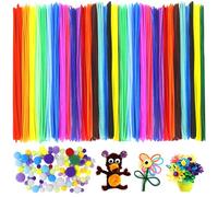 PIWOSGOL 300 Cure Pipes Cleaner avec 130 Pompons,Multicolores Fils Chenille Enfant Artisanat Fabrication Loisirs Fournitures DIY Creative Décoration Couleurs Assorties (30cm*6mm)