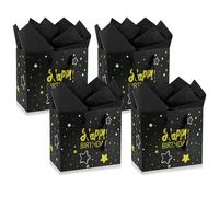 PIWOSGOL 4 Sac Cadeau Grand Format 30 x 23,8 x 13,5 cm, Sac Cadeau Anniversaire Noir De Luxe Avec Papier De Soie Pour Femme, Homme, Garçon, Fille