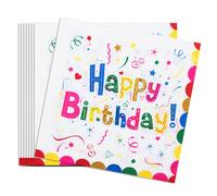 PIWOSGOL 80 Serviettes Anniversaire, 33x33 cm Serviettes Happy Birthday, Décoration de Table Anniversaire Colorée pour Fête d’Anniversaire Garçon et Fille