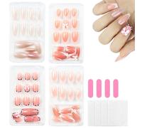 PIWOSGOL 96 Pièces Faux Ongles Press on Nails Rose 4 styles 12 Tailles Couverture Complète Faux Ongles Pression pour Femmes et Filles Nail Art