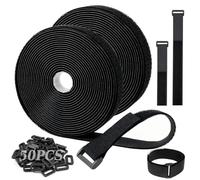 PIWOSGOL Bande Auto-Agrippante 10m x 2cm, Avec 50 Boucles, Longueur Librement Ajustable, Attaches Câbles Réutilisables Et Réglables, Fixation Velcro Extra-Forte (Noir)