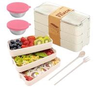 PIWOSGOL Boîte Bento,3 Couche Boite Repas avec 2 Pots à Sauce & Couverts, Anti Fuite Bento Lunch Box, Lunch Box Micro Ondable pour Enfant Adultes Pique-Nique, Bureau, Voyage