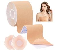 PIWOSGOL Boob Tape Respirant, Remonte Sein Adhesif, Body Tape avec 2 Coussinets Seins en Silicone Invisibles Réutilisables, Body Tape Poitrine pour Robes Soirée, Robes Bal, Robes Mariée