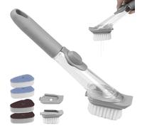 PIWOSGOL Brosse à Vaisselle Set avec Support et 2 Têtes Remplacement et 2 Remplacer L'éponge et 2 brosses éponges émeri Brosse a Vaisselle de Cuisine pour Vaisselle Casserole Poele et Evier Nettoyage