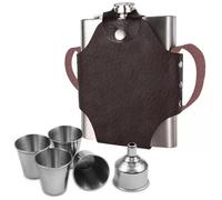 PIWOSGOL Flasque a Alcool en Acier Inoxydable Set de Flasque en Acier Inoxydable 18 oz/532 ML 4 Tasses et 1pcs Entonnoir Flasque de Poche Portable Livré avec étui et bracelet en Cuir pour Randonnée