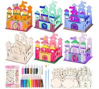 PIWOSGOL Kit De Bricolage De Château,Jouet Château À Peindre Pour Enfants,Châteaux à Poser en Bois pour DIY Peinture, Activité Manuelle Loisirs Creatifs pour Enfants