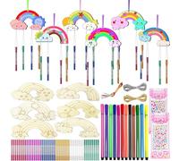 PIWOSGOL Kits Bricolage 12 Pcs Arc en Ciel Carillon à Vent en Bois, carillons éoliens pour enfants,Bricolage Carillon à Vent, Arc-en-ciel Artisanat en Bois à Peindre,Enfants Cadeau Fête Anniversaire