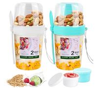 PIWOSGOL Lot de 2 gobelets à céréales à emporter, avec cuillère, 560 ml + 310 ml, pour les déplacements, avec récipient à vinaigrette, 100 % sans BPA, 3 en 1, anti-fuite, pour le travail, l'école, les