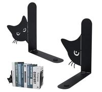 PIWOSGOL Lot de 2 Serre-Livres en métal, Motif Chat - 15 × 4 × 18 cm, Motif Chat Noir, pour Les Amateurs de Livres et Les Amoureux des Chats, pour l'école, Le Bureau et la Maison