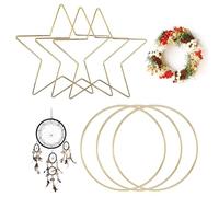 PIWOSGOL Lot de 6 Cercle Métal et Anneaux en Forme d'étoile Dorés de 20 cm, Cercle Métal, Anneaux en Forme d'étoile Dorés pour Bricolage, Attrape-rêves, Couronnes de Festival, Macramé