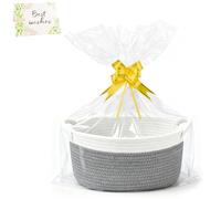 PIWOSGOL Panier Cadeau Vide Tressé Avec Sacs-Cadeaux, Rubans Et Cartes De Vœux, Panier De Présentation Vide Pour Cadeaux De Noël, Anniversaire, Mariage, Baby Shower Et Idées De Cadeaux Diy (Gris)