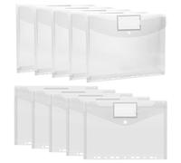 PIWOSGOL Pochette Transparente A4 Lot de 10, Pochette Porte Document Style Tridimensionnel et Plat, Pochettes Document à 11 Trous, avec bouton-pression et étiquette pour école maison bureau