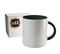 Pixcolor Lot de 12 tasses de sublimation en céramique blanche avec intérieur vert | Boîte individuelle neutre | 350 ml (11 oz) | Catégorie AAA | Passe au micro-ondes et au lave-vaisselle